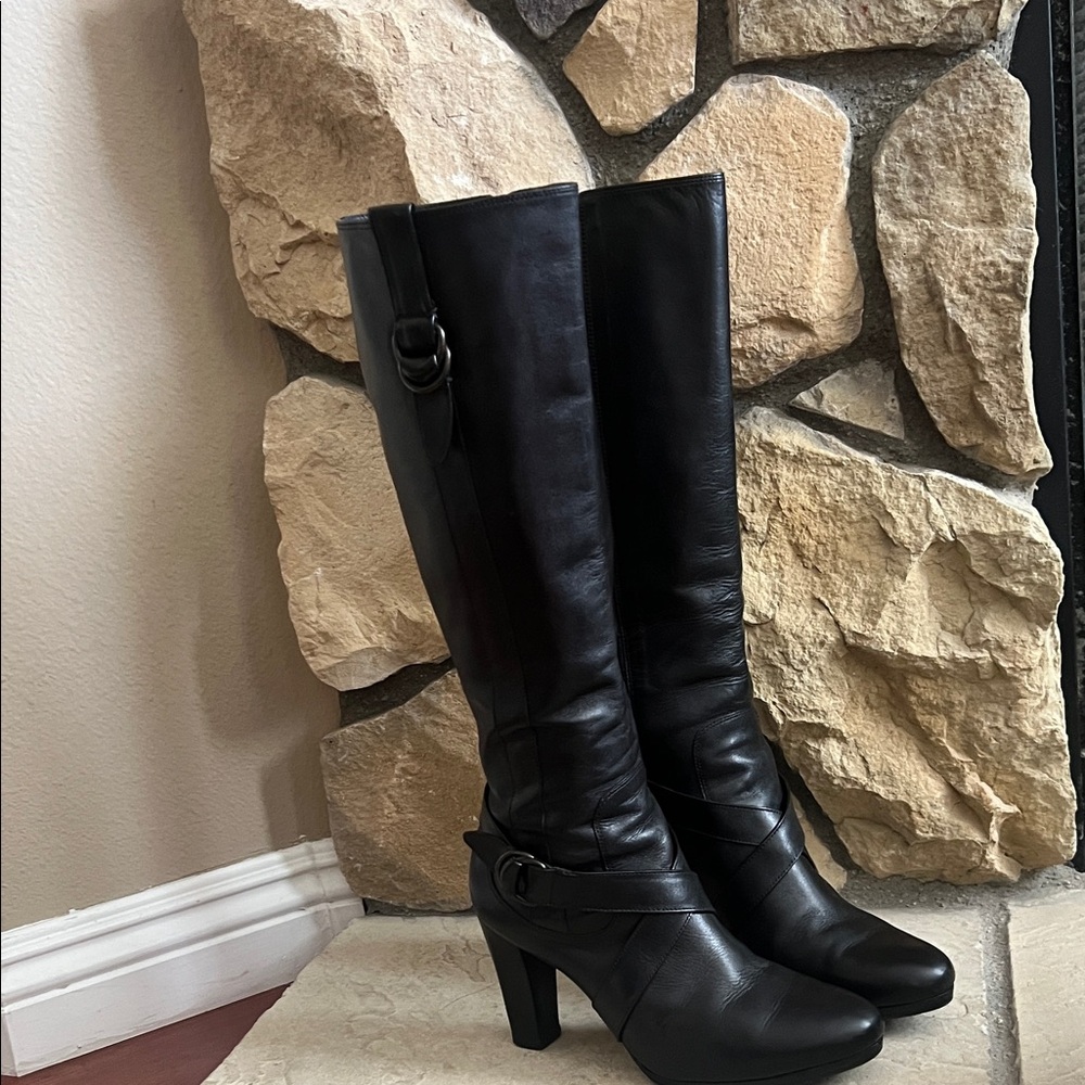 Black Leather Knee-High Boots - Picture 2 of 9